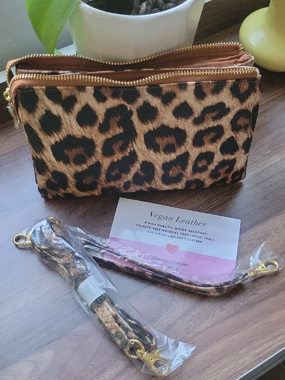 Leopard Print Vegan Leather Crossbody Purse Brown